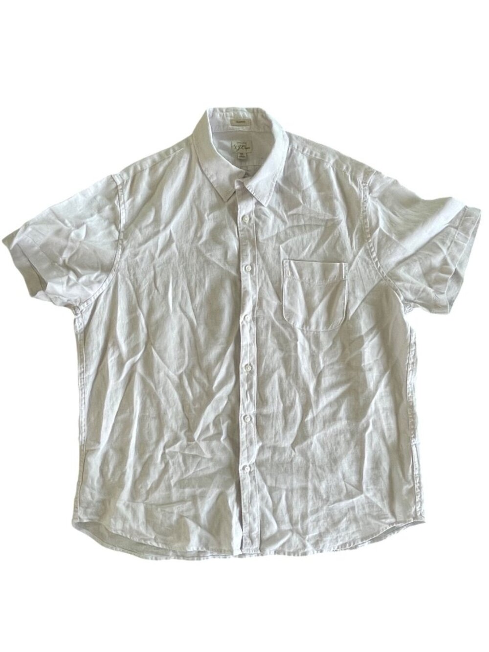 J.Crew Mens Classic White Linen Short-Sleeve Button-Up Shirt Size XL Lightweight